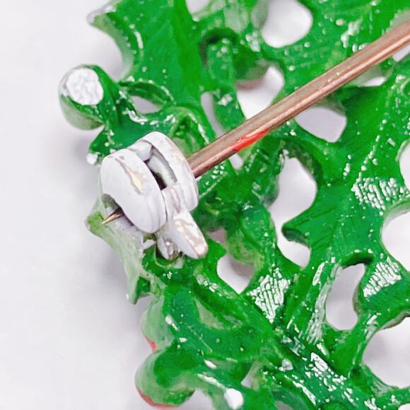 Vintage Weiss Mid Century Enamel Christmas Wreath Brooch Bow Rhinestone Candle - Picture 10 of 11